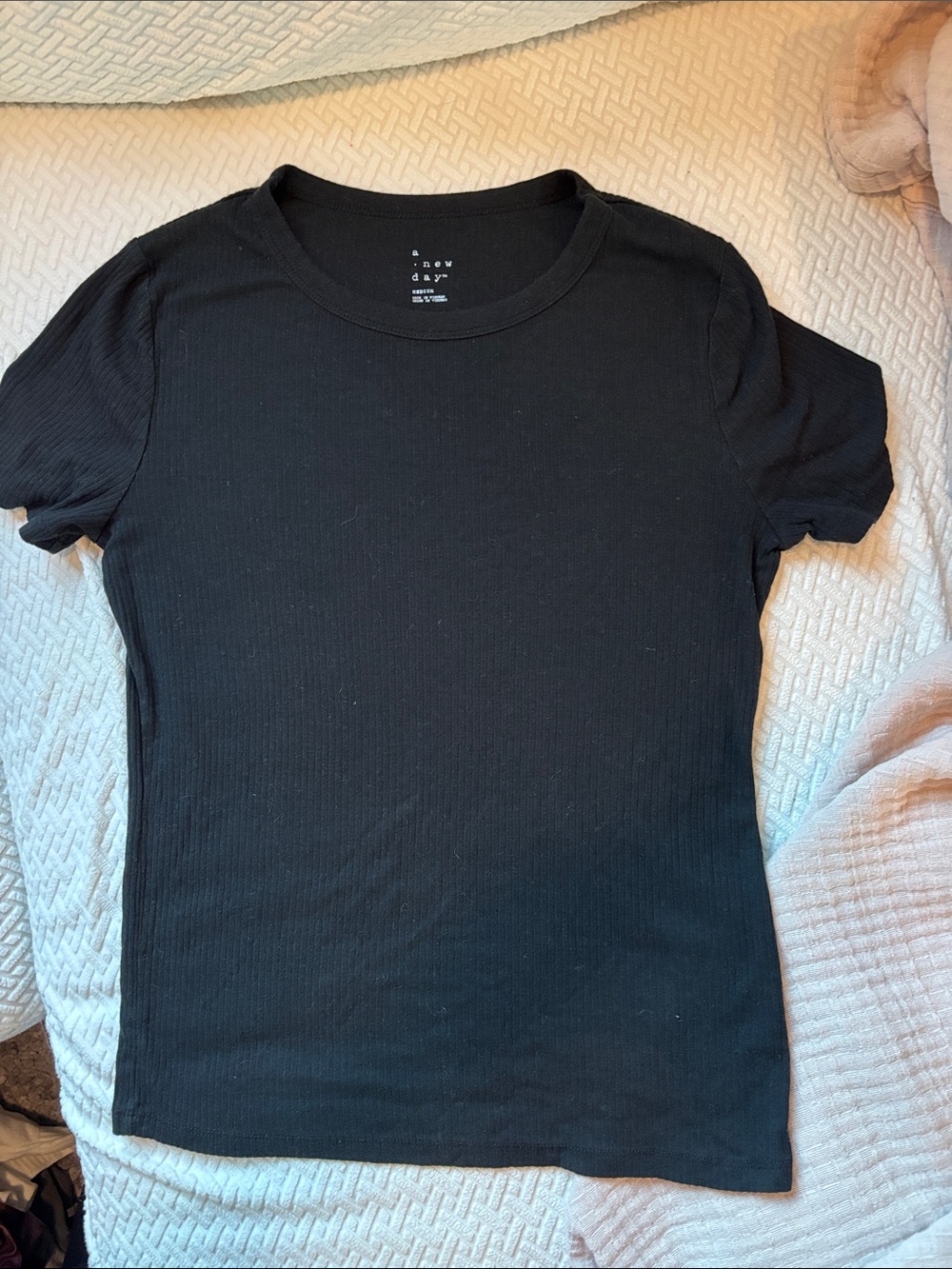 Target A New Day Black Ribbed Crewneck Short Sleeve Tee